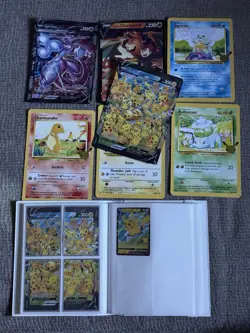Jumbo Pokemon Card Collection Lot With Binder And Promos Mewtwo Pikachu Charizar - Image 1