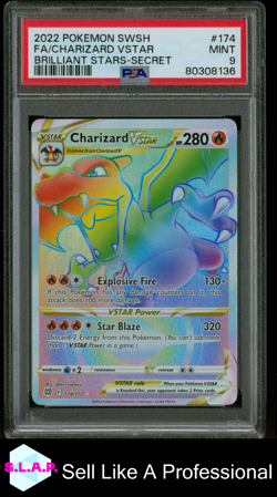 FA/CHARIZARD VSTAR BRILLIANT STARS-SECRET POKEMON SWSH 2022 174 PSA 9 - Image 1