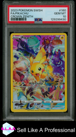 FA/PIKACHU CROWN ZENITH POKEMON SWORD AND SHIELD CROWN ZENITH 2023 160 PSA 10 - Image 1