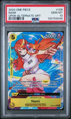 One Piece CCG Nami Special Alternate Art OP08-106 PSA 10 Two Legends - Image 1