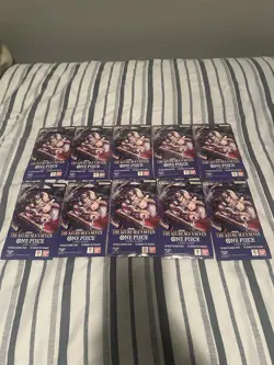 One Piece TCG The Azure Sea's Seven 10 Sleeved Booster Packs In Hand - Image 1
