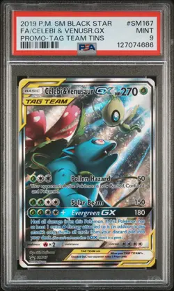 2019 POKEMON SM BLACK STAR PROMO #SM167 FULL ART/CELEBI & VENUSAUR GX PSA 9 - Image 1