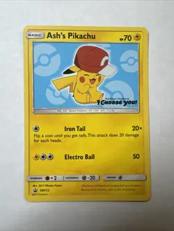 Ash's Pikachu SM113 Sun & Moon Black Star Promo Card Pokemon TCG NM - Image 1