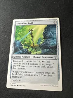 MTG 1x WHITE BORDER Thornbite Staff # 99 Mystery Booster 2 Magic Gathering x1 NM - Image 1