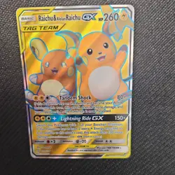 Pokemon TCG Raichu & Alolan Raichu GX 220/236 SM Unified Minds Full Art Holo - Image 1