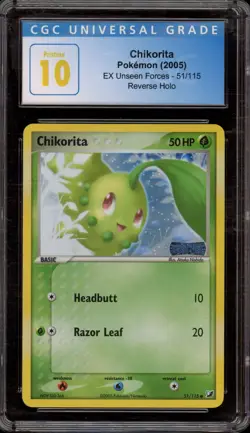 Pokemon Chikorita EX Unseen Forces Reverse Holo #51 CGC 10 Pristine - Image 1