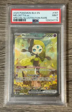 2025 POKEMON BLK EN-BLACK BOLT SPECIAL ILLUSTRATION RARE #167 MELOETTA EX PSA 9 - Image 1
