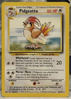 Pidgeotto 022/102 MP 1999 Base Set Rare Pokemon TCG - Image 1