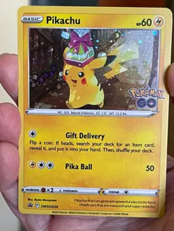 POKEMON PIKACHU SWSH234 POKEMON GO PROMO BLACK STAR COSMOS HOLO SWIRL NM CARD - Image 1