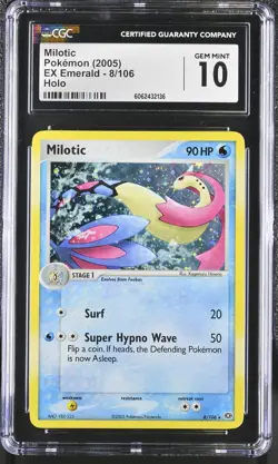 CGC 10 GEM MINT Milotic 2005 EX Emerald 8/106 Holo Pokemon Card - Image 1