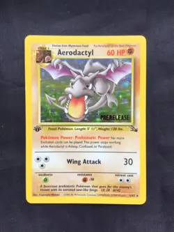 Pokemon Cards: 1st Edition Fossil Rare Holo Prerelease: Aerodactyl 1/62 - Image 1