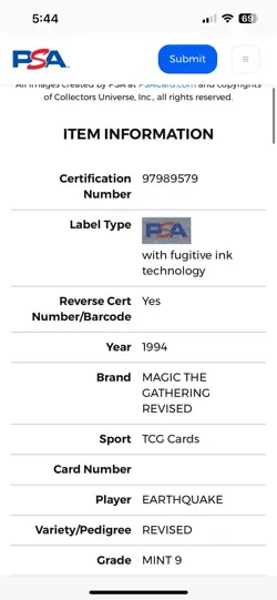 EARTHQUAKE Revised Edition 1994 Magic The Gathering (MTG) PSA 9 TCG 🔥Rare🔥 - Image 4