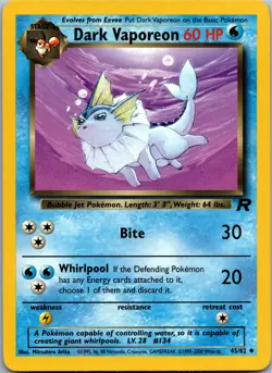 Dark Vaporeon - Team Rocket 45/82 - Uncommon - NM Pokemon TCG - Image 1