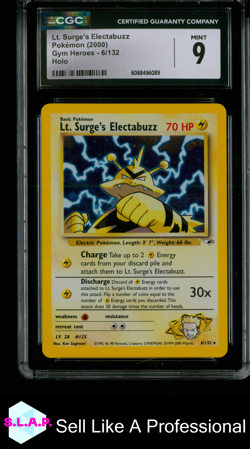 LT. SURGE'S ELECTABUZZ GYM HEROES - UNLIMITED HOLO 6/132 POKEMON CGC 9 - Image 1