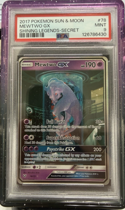 2017 POKEMON SUN & MOON SHINING LEGENDS SECRET #78 MEWTWO GX PSA 9 - Image 1