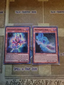 YUGIOH MAGICIANS ROD TDIL SUPER 1ST + MAGICIANS ROBE SHVI SUPER LIMITED ED NM - Image 1
