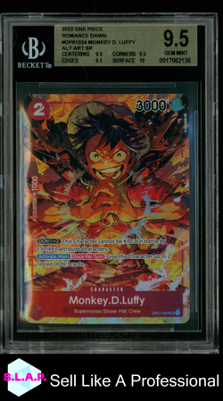MONKEY.D.LUFFY SR PAR 2022 ONE PIECE ROMANCE DAWN PRE ERRATA OP01024 BGS 9.5 - Image 1