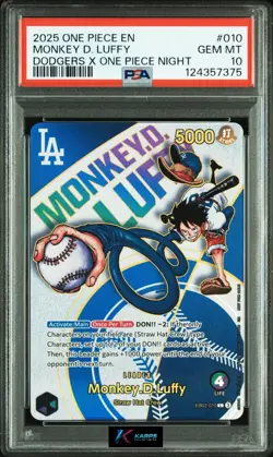 One Piece PSA 10 Monkey D. Luffy Dodgers x One Piece Night 2025 English - Image 1