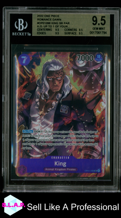 KING SR KO UP TO 1/YOUR 2022 ONE PIECE ROMANCE DAWN PRE ERRATA OP01096 BGS 9.5 - Image 1