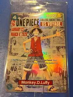 One Piece Monkey D. Luffy US Voyage College Card Rutgers SEALED, IN HAND, 1/23 - Image 1