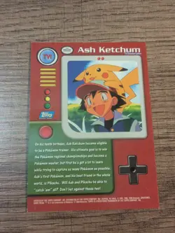 1999 Topps Pokemon TV1 Ash Ketchum Character Card Series 1 Lightly Played - Image 2