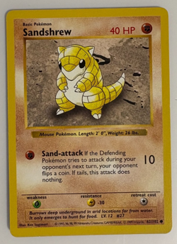 Pokemon TCG Sandshrew Base Set, Shadowless Common Card 62/102 LP - Image 1