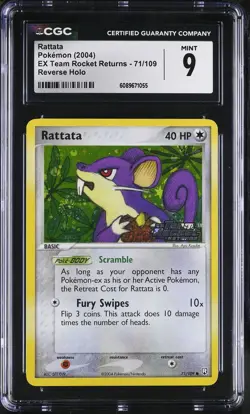 CGC 9 Rattata EX Team Rocket Returns 71/109 Reverse Holo Stamped Pokemon Card - Image 1
