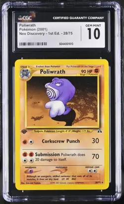 CGC 10 GEM MINT Poliwrath Neo Discovery 1st Edition 28/75 Pokemon Card - Image 1