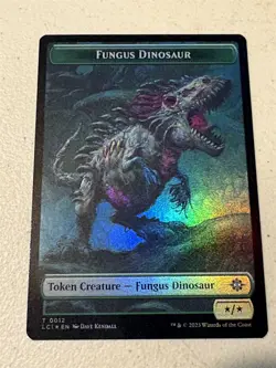 mtg foil token Fungus Dinosaur // Spirit, 0012/0014, Lost Caverns of Ixalan - Image 1