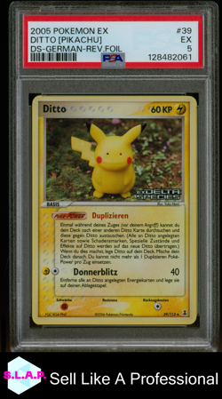 DITTO [PIKACHU] DS-GERMAN-REV.FOIL POKEMON EX DELTA SPECIES 2005 39 PSA 5 - Image 1