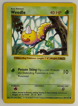 LP Pokemon TCG Base Set Shadowless Weedle 069/102 Common MP - Image 1