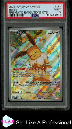 EEVEE PRISMATIC EVOLUTIONS ETB POKEMON GER SVP DE-SV BLCK STR PRM 2025 173 PSA 9 - Image 1