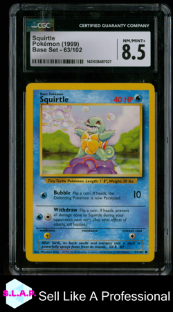 SQUIRTLE BASE SET - UNLIMITED 63/102 POKEMON CGC 8 - Image 1