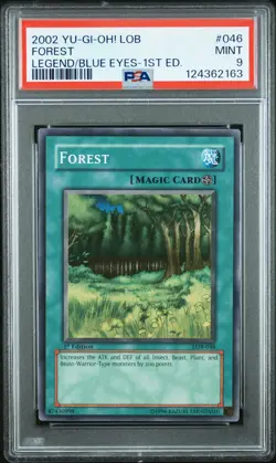 2002 YU-GI-OH! LOB-LEGEND OF BLUE EYES WHITE DRAGON 1ST ED #046 FOREST PSA 9 - Image 1
