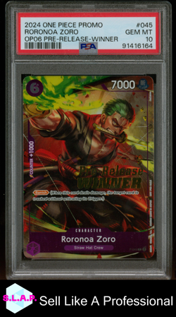 RORONOA ZORO OP06 PRE-RELEASE-WINNER ONE PIECE PROMOS 2024 045 PSA 10 - Image 1