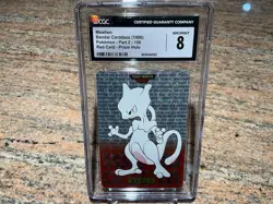Mewtwo Bandai Carddass 1996 Pokemon Part 2-150 Red Card Prism Holo CGC 8 - Image 1