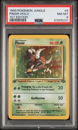 1st Edition Pinsir 9/64 Jungle Holo Rare Pokemon Card PSA 8 - Image 1