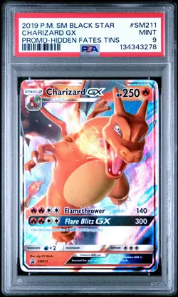 2019 POKEMON SM BLACK STAR PROMO HIDDEN FATES TINS #SM211 CHARIZARD GX PSA 9 - Image 1