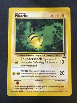 1999 Pokemon Promo Pikachu Card 27- Vintage WOTC Black Star Promo Never Played. - Image 1