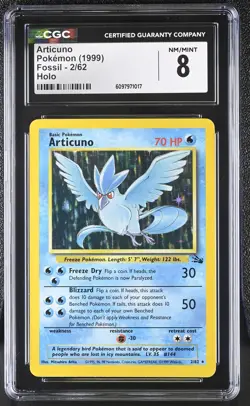 CGC 8 Articuno 1999 Fossil 2/62 Holo Pokemon Card - Image 1