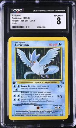 CGC 8 Articuno 1999 1st Edition Fossil 2/62 Holo Rare Pokemon Card NM/MINT psa - Image 1