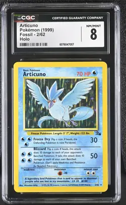 CGC 8 Articuno 1999 Fossil 2/62 Holo Pokemon Card - Image 1