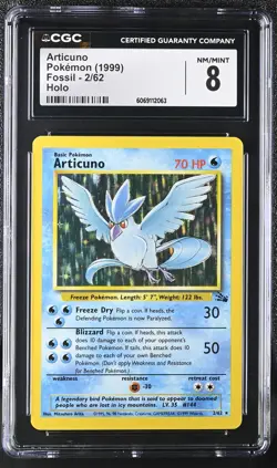 CGC 8 Articuno 1999 Fossil 2/62 Holo Pokemon Card - Image 1