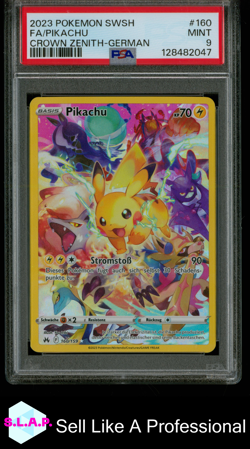FA/PIKACHU CROWN ZENITH-GER POKEMON SWORD AND SHIELD CROWN ZENITH 2023 160 PSA 9 - Image 1