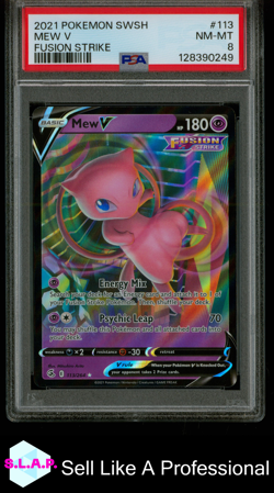 MEW V FUSION STRIKE POKEMON SWORD & SHIELD FUSION STRIKE 2021 113 PSA 8 - Image 1