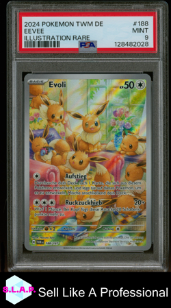 EEVEE ILLUSTRATION RARE POKEMON GERMAN TWM DE-TWILIGHT MASQUERADE 2024 188 PSA 9 - Image 1