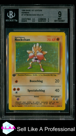 NOCKCHAN POKEMON 7/102 1999 BASE SET 1ST EDITION 9 DEUTSCH BGS 9 - Image 1
