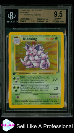 NIDOKING POKEMON 11/102 1999 BASE SET 1ST EDITION 9.5 DEUTSCH BGS 9.5 - Image 1