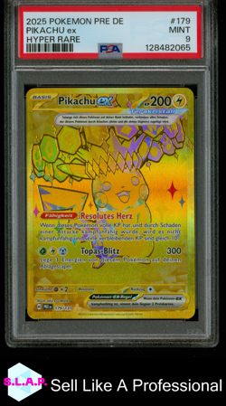 PIKACHU EX HYPER RARE POKEMON GERMAN PRE DE-PRISMATIC EVOLUTIONS 2025 179 PSA 9 - Image 1