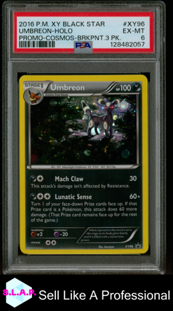 UMBREON-HOLO PROMO-COSMOS-BRKPNT.3 PK. POKEMON XY BLCK STR PROMO 2016 XY96 PSA 6 - Image 1